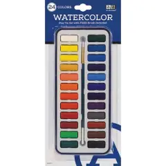 Art Advantage&reg; 24 Color Watercolor Pan Tin Set with Brush