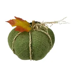5.5" Green Burlap Autumn Harvest Tabletop Pumpkin