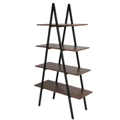 Glitzhome&reg; 5.5ft. Modern Industrial 4-Tier A-Frame Open Ladder Bookshelf Walnut