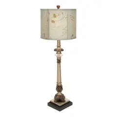 Set of 2 Tuscan Hexagonal Gold Metal and Polystone Floral Buffet Lamp, 32.50" x 11" x 11"