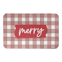 Merry Christmas Plaid Bath Mat