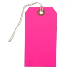 JAM Paper Medium Gift Tags with String Neon Pink