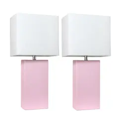 Elegant Designs&trade; 2 Pack Leather Table Lamps with White Shades Blush Pink and White
