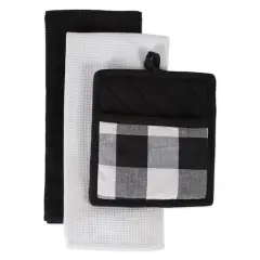 Black Buffalo Check Potholder & Dishtowel Kitchen Set