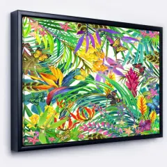 Designart - Tropical Leaves and Flowers - Floral Art Canvas Print in Black Frame