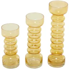 Yellow Glass Bubble Pillar Candle Holder Set