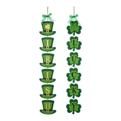 Glitzhome&reg; 30" Set of 2 St. Patrick's Wooden Shamrock / Leprechaun Hats Door Hanger