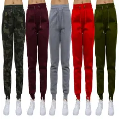 Galaxy by Harvic Women's Relaxed Fit Fleece-Lined Jogger Sweatpants 5 Pack Red/Burgundy/Olive/Heather Gray/Woodland