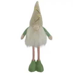 22" Lighted Green & Cream Standing Gnome with Knitted Hat Figure