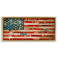 Stupell Industries Patriotic Collaged Flag Floater Framed Art Gold
