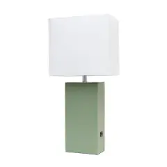 Lalia Home Lexington 21" Sage Green Leather Base Table Lamp with USB Port