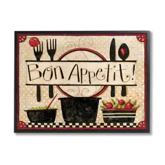 Stupell Industries Bon Appetit Vintage Kitchen Cooking Charm Black Framed Wall Art