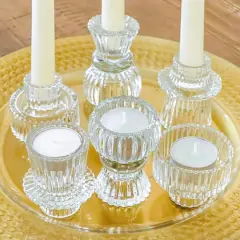 Kate Aspen&reg; Assorted Vintage Ribbed Clear Glass Candlestick Candle Holder Set