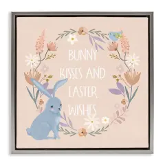 Stupell Industries Bunny Kisses Easter Wishes Floater Framed Art Gray
