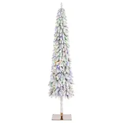 Glitzhome&reg; 7.5ft Pre-Lit Flocked Artificial Christmas Tree, Warm White Lights