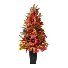 Glitzhome&reg; 36" Fall Sunflower, Pinecone and Berry Porch Tree