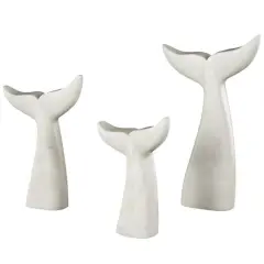 White Marble Whale Tail Sculpture Set