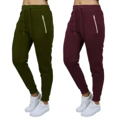 Galaxy by Harvic Women's Relaxed-Fit Fleece-Lined Zipper Pockets Jogger Sweatpants, 2 Pack Burgundy/Olive