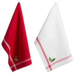 DII&reg; Red & White Stripe Holly & Mistletoe Holiday Embroidered Dishtowel Set