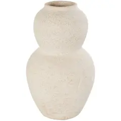 15" Cream Ceramic Hourglass Textured Vase