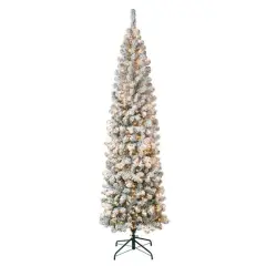 7.5ft. Pre-Lit Acacia Pencil Slim Flocked Artificial Christmas Tree, Clear Lights