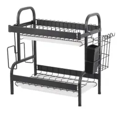 NEX&trade; 16.5" Black 2-Tier Kitchen Dish Rack with Utensil Holder