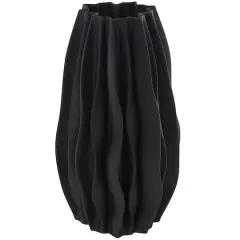 Black Abstract Dimensional Wavy Ribbed Ceramic Vase