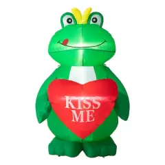 Glitzhome&reg; 6ft Lighted Valentine's Inflatable Frog with Heart Decor