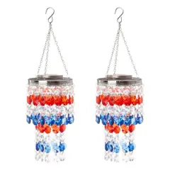 Glitzhome&reg; 19.25" Multicolor Solar Lighted Acrylic Jewel Beaded Wind Chime Set