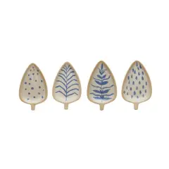 Hello Honey&reg; 6" Blue & Ivory Farmhouse Stoneware Leaf Shaped Painted Dishes Set