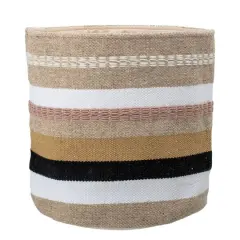 Hello Honey&reg; 16" White, Brown & Pink Striped Round Woven Fabric Basket