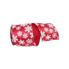 JAM Paper 4" x 10yd. Wired White Snowflake Red Glitter Ribbon