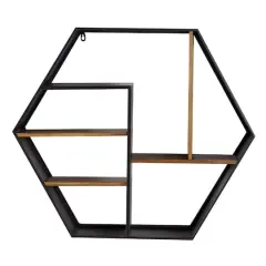 Black Chinese Fir Wood Industrial Wall Shelves, 26" x 30" x 7"