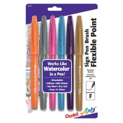 Pentel&reg; Sign Pen&reg; Brush Flexible Point Fashion Colors 6 Set
