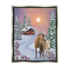 Stupell Industries Holiday Horses Winter Scene Framed Floater Canvas Wall Art Gray