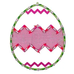 17" Green with Pink Chevron Stripe Lighted Easter Egg Window Silhouette