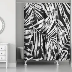 Tropical Leaves Shower Curtain Black
