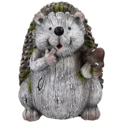 8.5" Hedgehog with Mushroom Outdoor Garden Statue