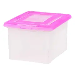 IRIS Pink & Clear Snap Tight Plastic File Organizer Box, 4ct.