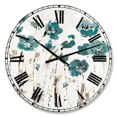 Designart 'Fields Of Turquoise Watercolor Flower Ii Traditional Wall Clock