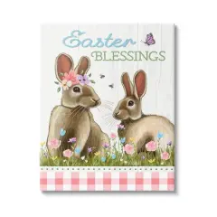 Stupell Industries Easter Blessings Gingham Spring Bunnies Canvas Wall Art