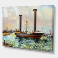 Designart - Ancient Boat Leaving The Harbor - Nautical & Coastal Canvas Wall Art Print