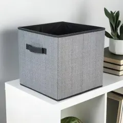 Simplify 12" Collapsible Herringbone Gray Storage Cube