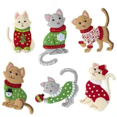 Bucilla&reg; Cats in Ugly Sweaters Felt Ornaments Applique Kit Set