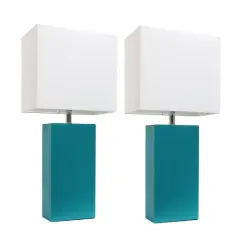 Elegant Designs&trade; 2 Pack Leather Table Lamps with White Shades Teal and White