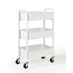 SunnyPoint Compact 3-Tier Metal Rolling Cart White