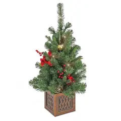 3ft. Pre-Lit Vienna Waltz Artificial Christmas Tree in Lattice Planter, Warm White LED Lights