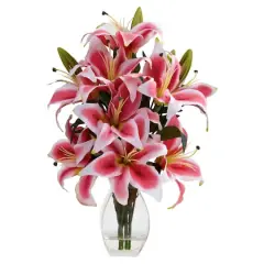 18" Pink Rubrum Lily Arrangement with Decorative Vase