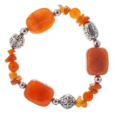 John Bead Peach Aventurine & Silver Filigree Bead Stretch Bracelet