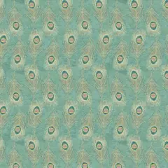 Springs Creative Mint Peacock Feathers Cotton Fabric